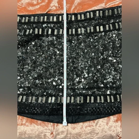 VINTAGE All Saints Spitalfields Sequin Embellished Black Silver Mini Skirt S/M - Picture 12 of 13